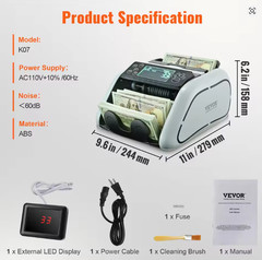 Money Counter Machine Bill Counter with UV MG IR DD Counterfeit Detection VEVOR