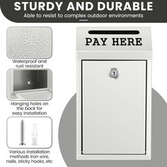 Durable Metal Cash Box with Key Lock – Ideal for Self-Serve Stands, White Finish