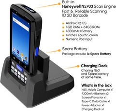 Rugged Android 12 Barcode Scanner PDA NFC 4G WiFi for Inventory with Charge Dock