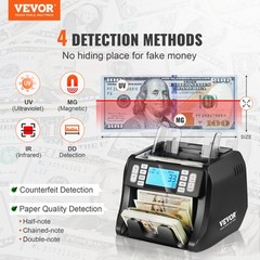 VEVOR Money Counter Machine USD & EUR Bill Counter w/UV MG Counterfeit Detection