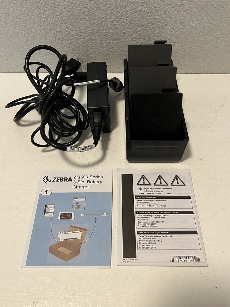 Zebra ZQ500 Series 3-Slot Battery Charger W/ 3xBatteries Business Replacements