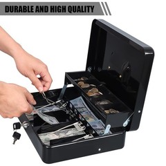 KYODOLED Cash Box with Money Tray, Key Lock Money Safe with Security Cable an…