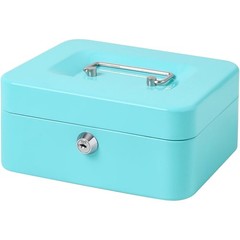 Portable Light Blue Cash Box with Key Lock for Cash and Medication Storage