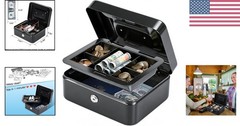 Medium Lockable Cash Box: Organized Storage with Removable Tray, Black 7.87″