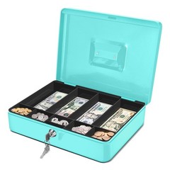 Flexzion Cash Box with Key – Portable Metal Cash Box for Small Businesses