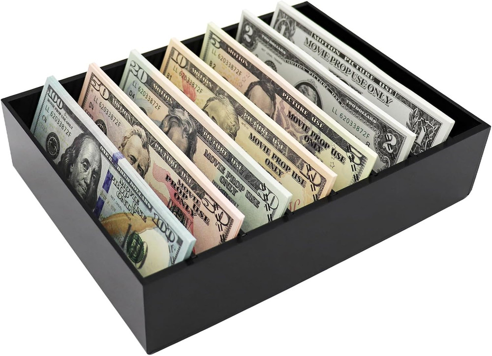 Money Organizer for Cash, 8 Compartment Black Acrylic Money Holder, Cash Tray, C
