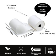 3 1/8″ x 230′ Thermal Paper Rolls BPA Free 30 Rolls Made in USA
