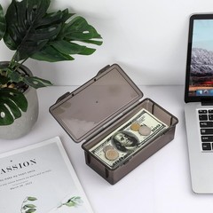 Hipiwe Plastic Cash Box with Lid Black Currency Tray Rectangular Money Organizer