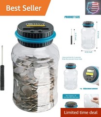 Large Piggy Banks for Adults, Digital Counting Money Jar, 1.8L Capacity Coin …