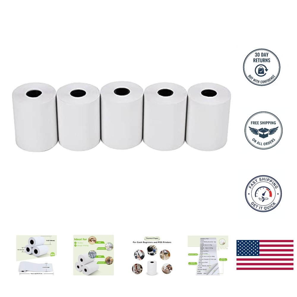2 1/4″ x 50′ Thermal Receipt Paper Rolls – 5 Pack, Eco-Friendly Quality
