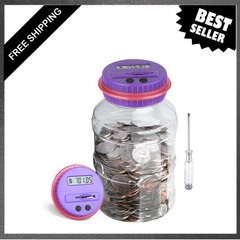 Large Coin Counting Bank for US Coins, Digital Money Jar with LCD Screen, 1.8L