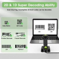 Symcode Bluetooth 2D QR Barcode Scanner with Charging Stand,Industrial Dustproof
