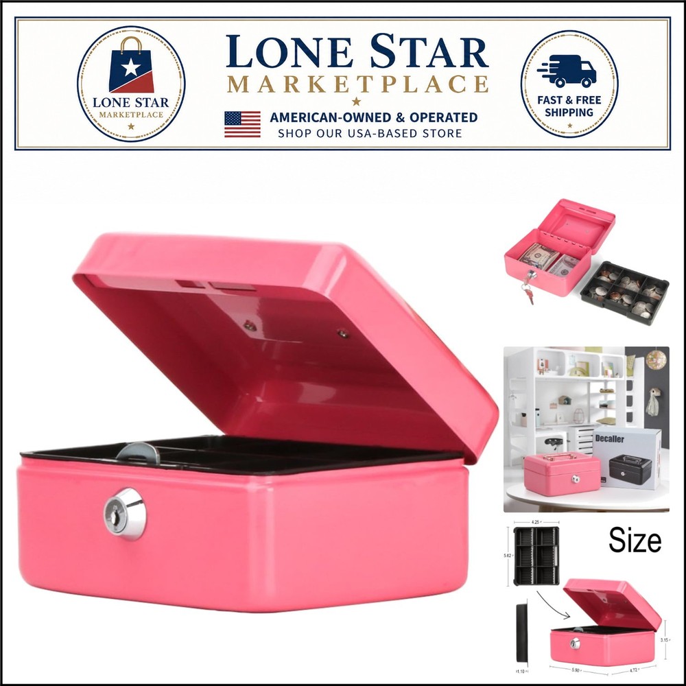 Compact Locking Box with Key Control – Small Pink Cash Box for Secure Keeping