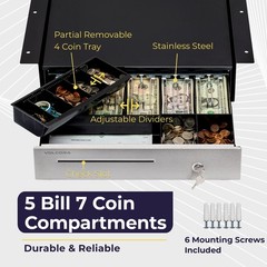 16 Inch Cash Register Drawer Under Counter Mount Stainless Steel 5 Bill 6 Coin