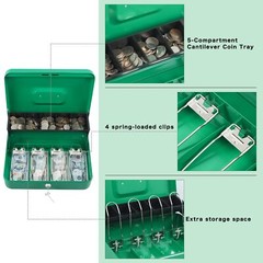 Cash Box with Money Tray and Key LockTiered4 Bill / 5 Coin Slots11.8″ x 9.5″ …