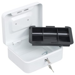 7.87×6.30×3.54 White Medium Steel Cash Box, Removable Coin Tray, Key Lock