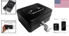 Secure Your Valuables: Small Locking Cash Box, Black Alloy Steel Design