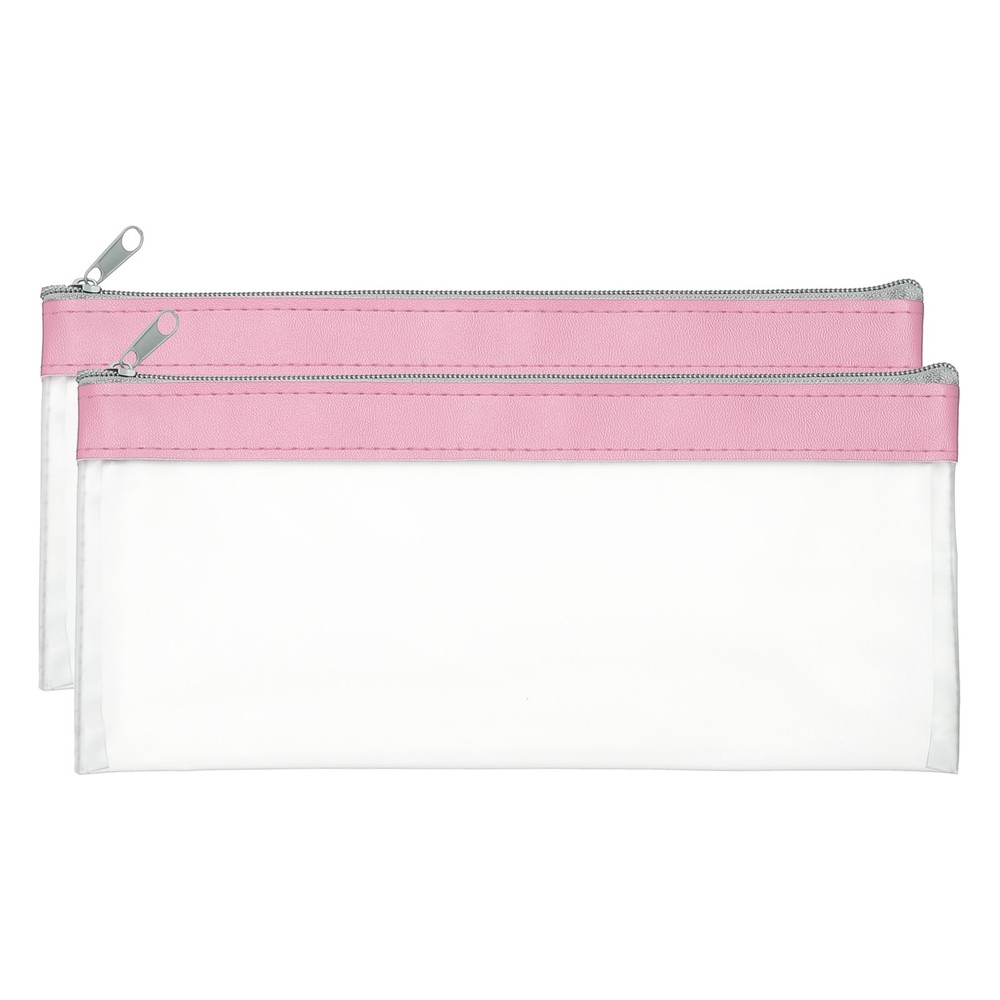 8.7×3.9 Inch Money Bags with Zipper, 2 Pcs Clear PVC Cash Pouch, Pink