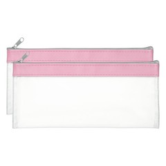 8.7×3.9 Inch Money Bags with Zipper, 2 Pcs Clear PVC Cash Pouch, Pink