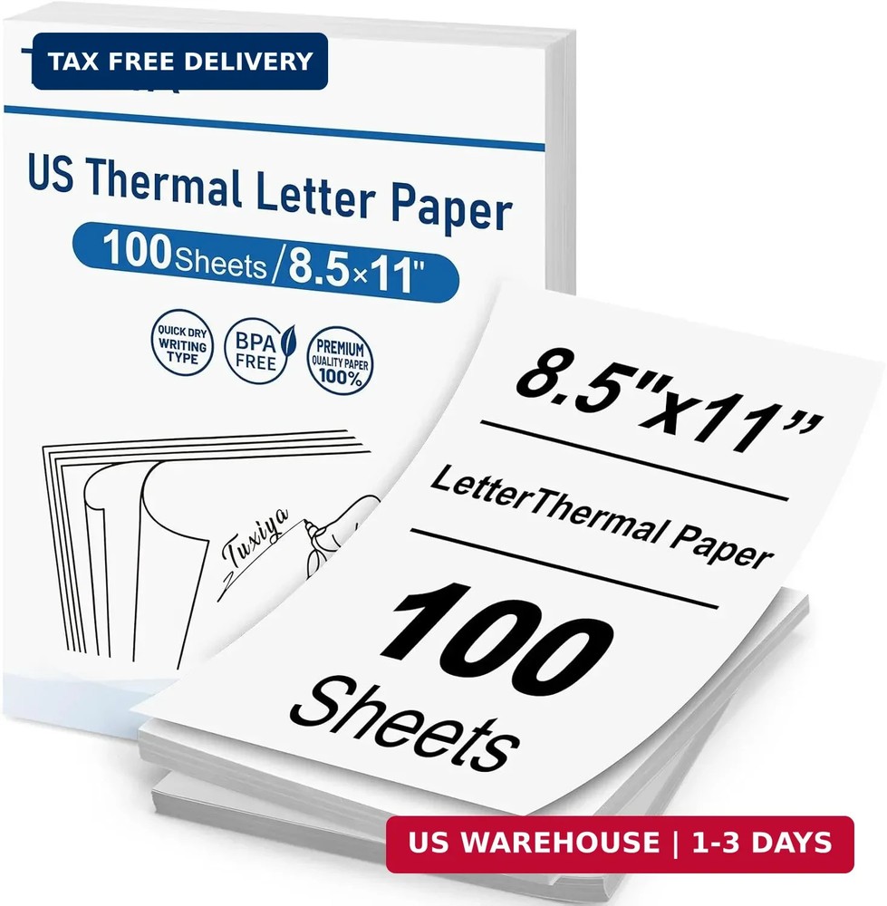 TUXIYA 100 Sheets Thermal Printer Paper 8.5 x 11 Inch,BPA free Advanced Thermal