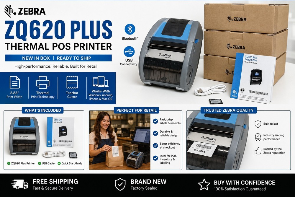 Zebra ZQ620 Plus Thermal POS Printer Bluetooth USB With Battery Brand New