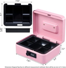 Water-Resistant Cash Box with Combination Lock – Secure and Portable, Pink 7.87″