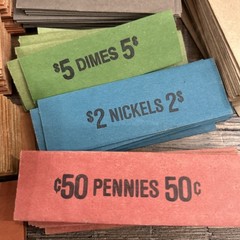 Vntg MMF Color-Keyed Manual CounterCoin Tubes/Original Box & 210+ Coin Wrappers