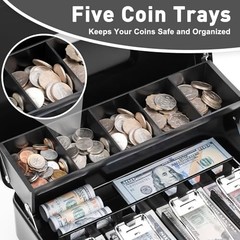 Locking Cash Organizer Box with Key, XL Safe for Money & Valuables, Black 11.8″x