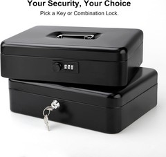 Jssmst Cash Box with Key Lock 0.7mm Steel Black