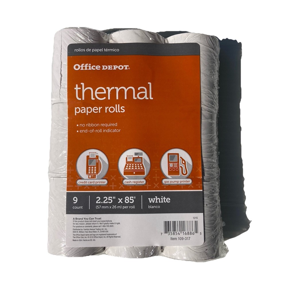 Office Depot Thermal Paper Rolls 2 1/4IN X 85FT White Package Of 9