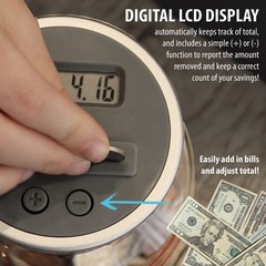 Locking Digital Coin Bank Savings Jar Clear LCD Display Auto Change Counter