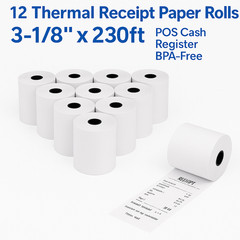 12 Thermal Receipt Paper Rolls 3-1/8 x 230ft POS Cash Register BPA-Free Value