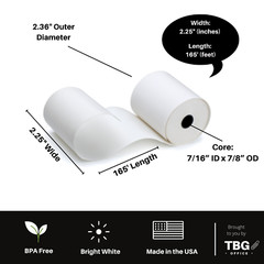 2 1/4″ x 165′ Thermal POS Receipt Paper – 30 Rolls
