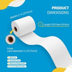 (50 Rolls) Thermal Receipt – 2 1/4″ x 150ft Long – White, Smooth, Biodegradable
