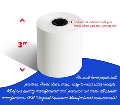 3 x 150 feet 1-Ply Bond Receipt POS Cash Register Kitchen Paper – 100 Rolls