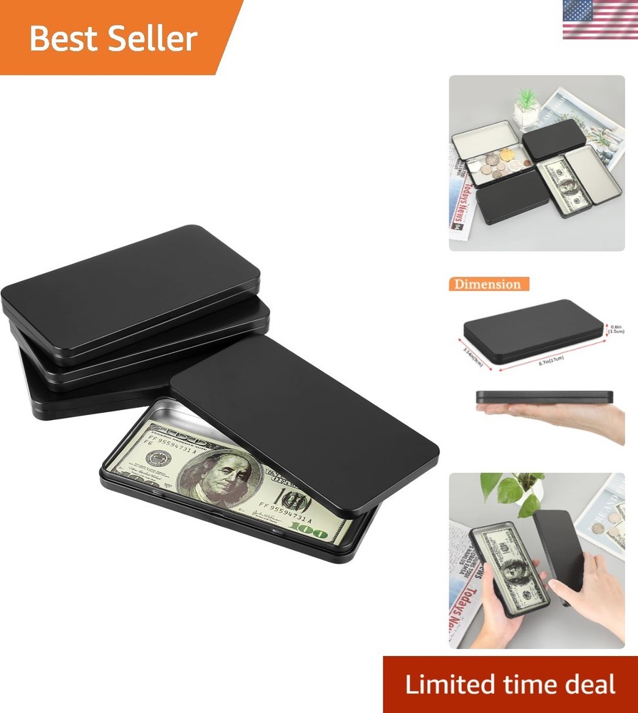 4 Pack Metal Rectangular Cash Box with Lid, Money Holder for Coins, Jewelry & St