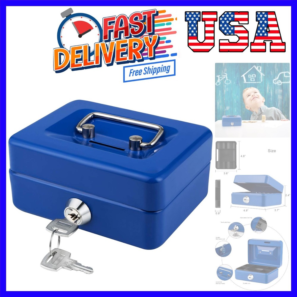 Mini Cash Box with Lock and Slot Small Cash Box with Money Tray Metal Piggy B…
