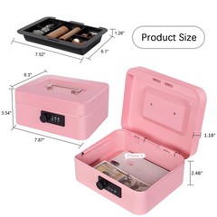 Pink Small Metal Cash Money Box Combination Lock Tray Safe 7.87×6.3×3.54 Inch