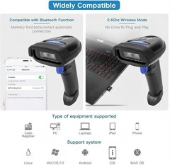 Bluetooth Barcode Scanner, Compatible with 2.4G Wireless & Bluetooth Function…
