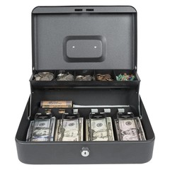 2 LOT Large Cash Box with Money Tray and Lock, Metal Money Box for Cash, Lockbox
