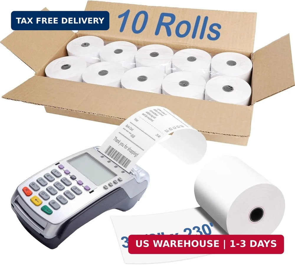 (10 Rolls) 3 1/8 X 230 Thermal Paper Receipt Rolls Fits All Clover Pos/Cash Sale