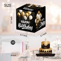 White Gold Birthday Money Box Cash Pull Out Gift Surprise Card With 50 Bags