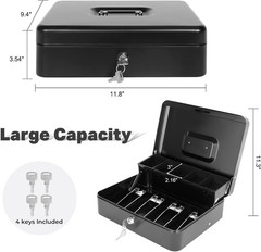 Heavy-Duty Metal Cash Box with Bill & Coin Slots | Portable & Secure Locking