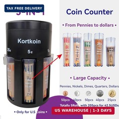 Automatic Coin Sorter 5 in 1 Coin Counter with Coin Wrappers, Sort Your Spare Ch