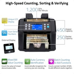 Mixed Denomination Bill Counter Machine Cash Money Currency Counting Detector