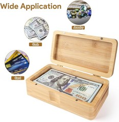 Bamboo Currency Money Cash Tray with Hinged Lid and Magnetic Closure, Single Com
