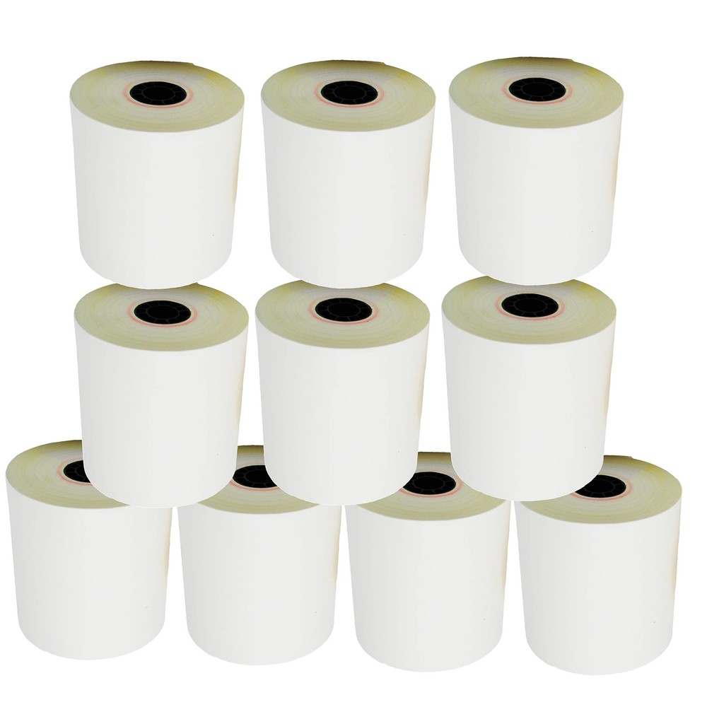 (10 Rolls – 50 GSM) 3” x 95′ White/Canary 2 Ply Carbonless Kitchen Printer P…
