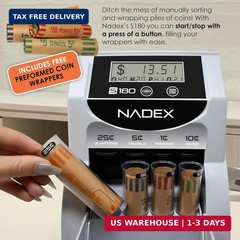 Nadex S180 Digital Coin Sorter and Counter – Displays Total and Denomination Val