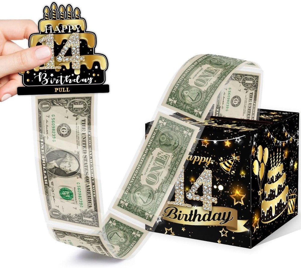 14TH Birthday Money Box for Cash Gift, Surprise Pull Out Money Gift Box