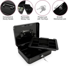 10″ Cash Box with Money Tray, Black, Large | Metal Money Safe Lock Box, Key L…